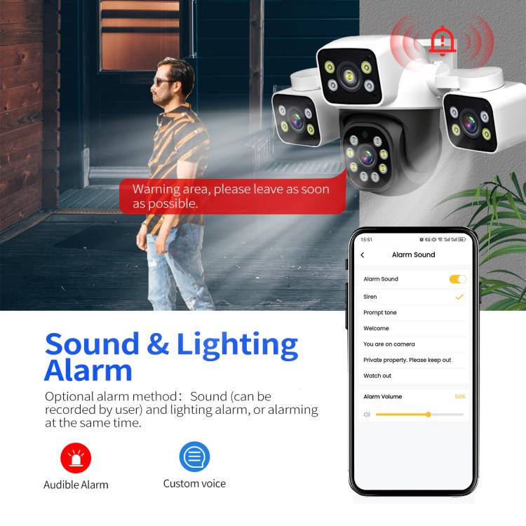 ESCAM PT223 3x4MP HD Motion Detection WiFi Three-screen PTZ IP Camera