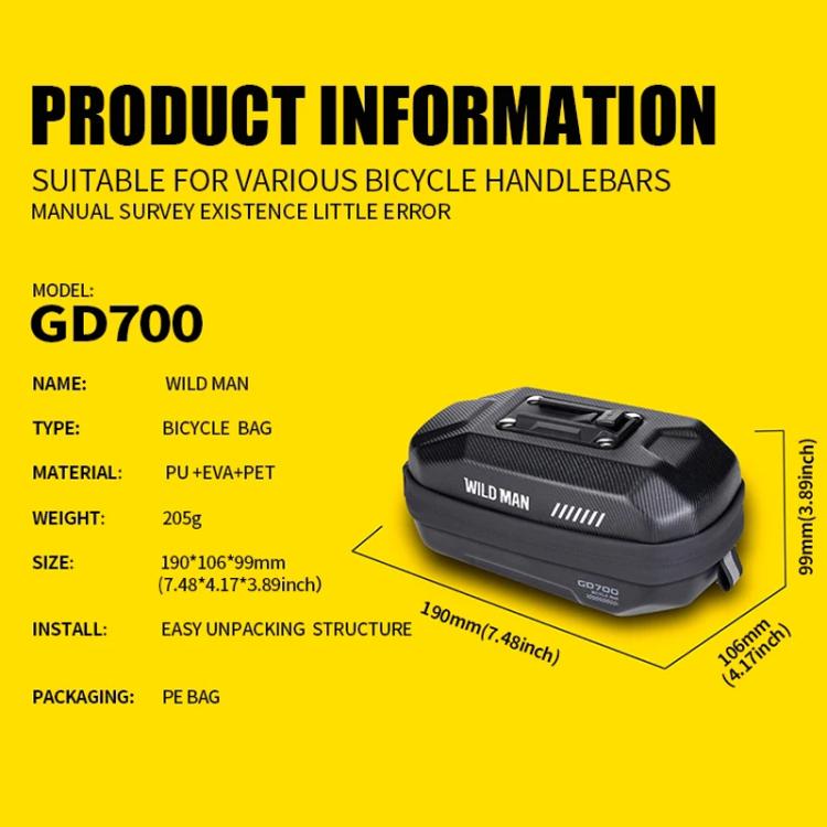 WILD MAN GD700 Mountain Bicycle EVA Hard Shell Bag Bike Seat Bag