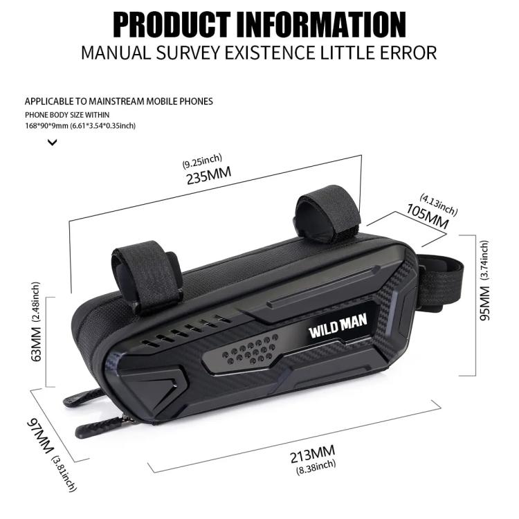 WILD MAN M40 Mountain Bicycle Front Beam Triangle Bag TPU Carbon Fiber Hard Shell Bag Cycling Equipment