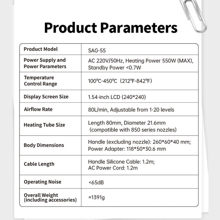 FNIRSI SAG-55 550W High Temperature Portable Micro Hot Air Gun