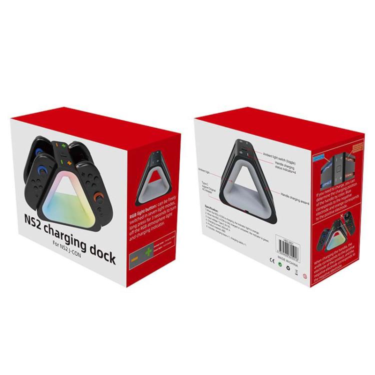 For Nintendo Switch 2 4 in 1 Triangle Handle Charging Base with RGB Light