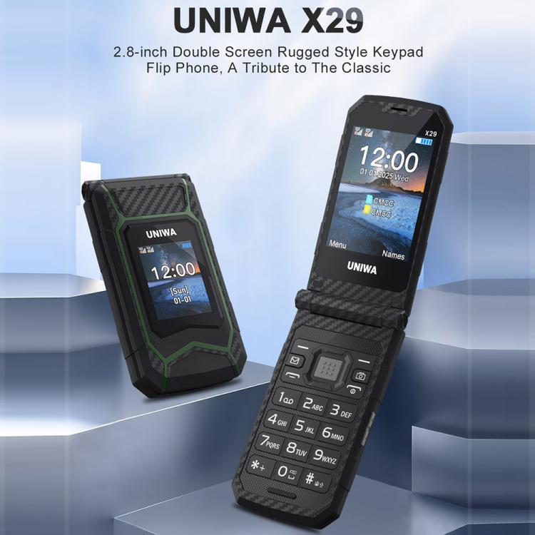 UNIWA X29 Keypad Flip Rugged Phone, 2.8 inch + 1.77 inch Double Screen, MT6261D, Network: 2G