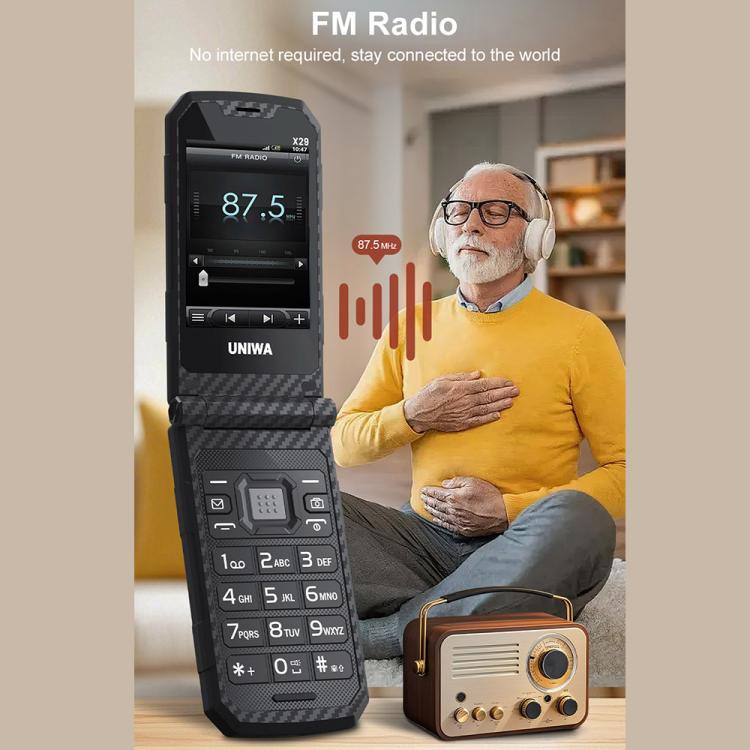 UNIWA X29 Keypad Flip Rugged Phone, 2.8 inch + 1.77 inch Double Screen, MT6261D, Network: 2G