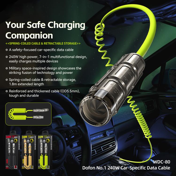 WK WDC-80 240W Car Charging Data Cable with Safety Hammer