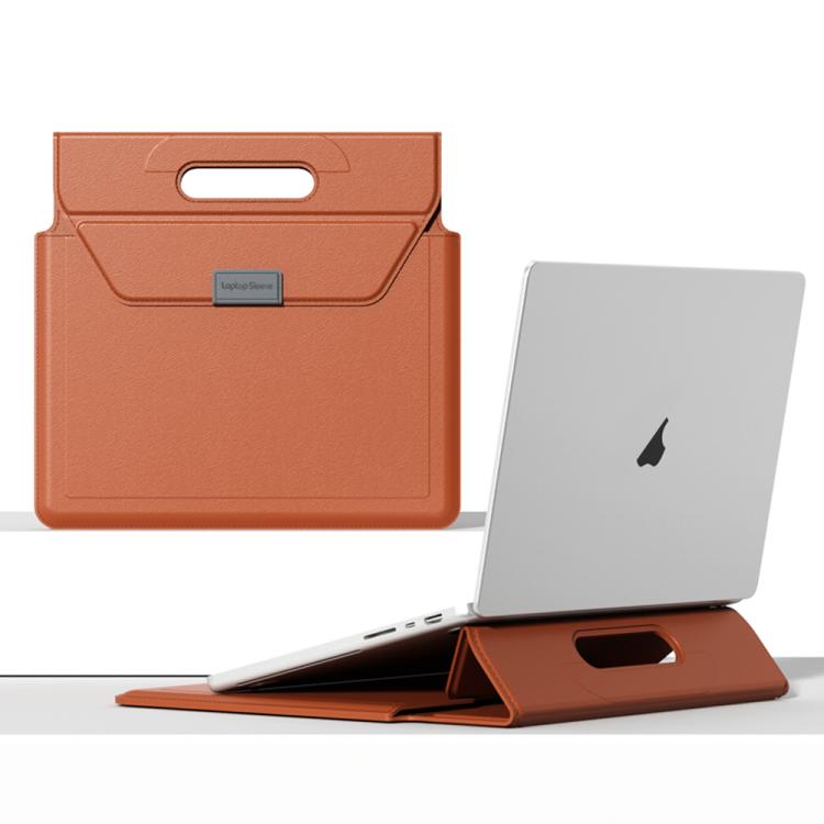 Handle Portable Laptop Briefcase PU Leather Laptop Sleeve with Foldable Stand