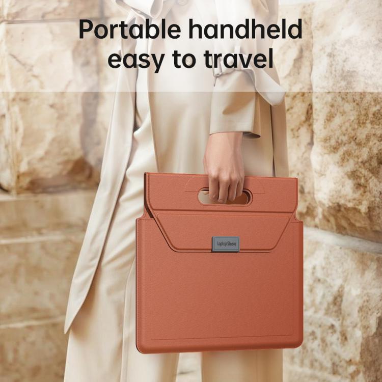 Handle Portable Laptop Briefcase PU Leather Laptop Sleeve with Foldable Stand