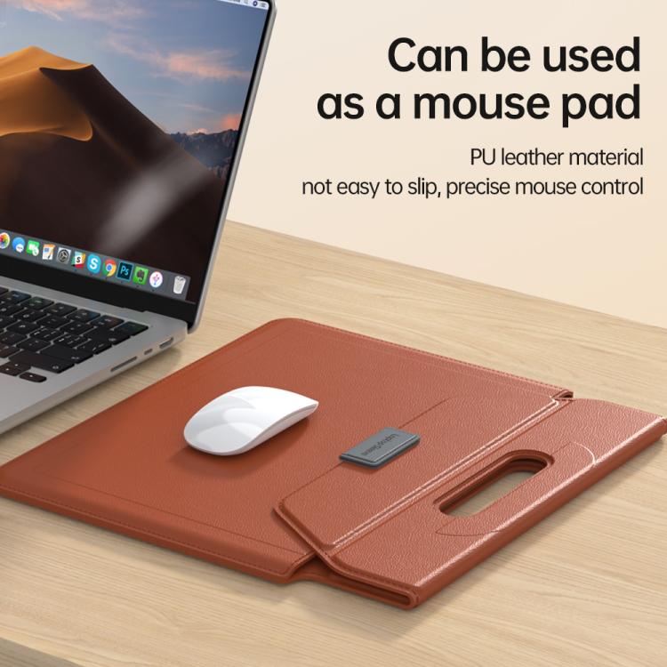 Handle Portable Laptop Briefcase PU Leather Laptop Sleeve with Foldable Stand