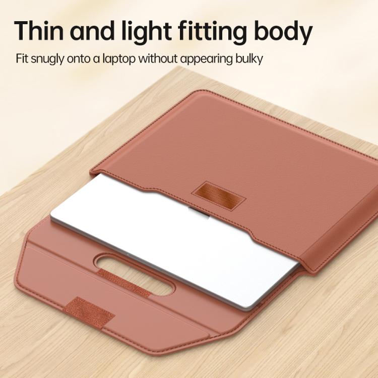 Handle Portable Laptop Briefcase PU Leather Laptop Sleeve with Foldable Stand