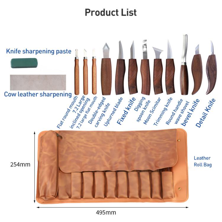 DIY Hand Engraving Knife Cowhide Roll Bag Woodworking Engraving Knife Set