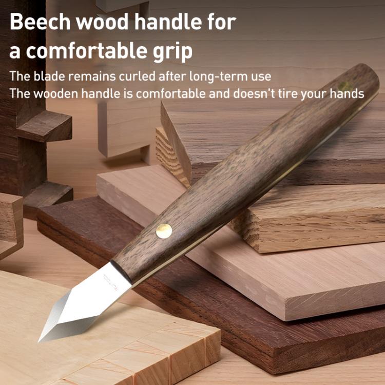Dual-Edged Carbon Steel Bevel Blade Wooden Handle Wood Carving Knife with Protective Cover