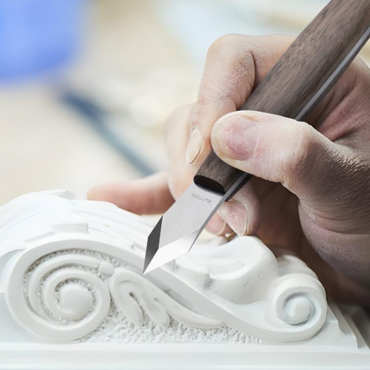 Dual-Edged Carbon Steel Bevel Blade Wooden Handle Wood Carving Knife with Protective Cover