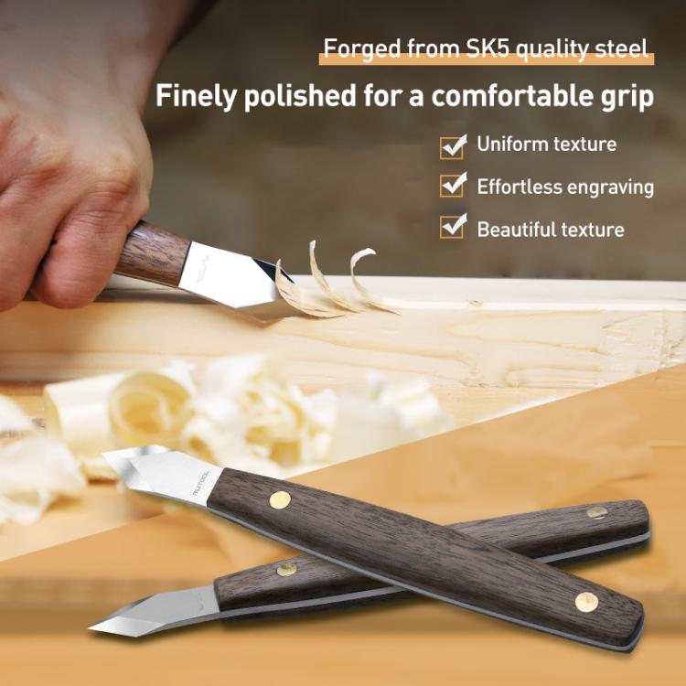 Dual-Edged Carbon Steel Bevel Blade Wooden Handle Wood Carving Knife with Protective Cover