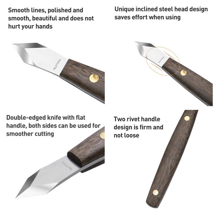 Dual-Edged Carbon Steel Bevel Blade Wooden Handle Wood Carving Knife with Protective Cover