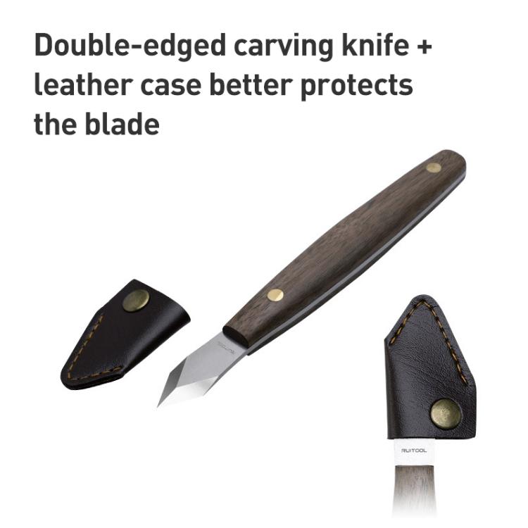 Dual-Edged Carbon Steel Bevel Blade Wooden Handle Wood Carving Knife with Protective Cover