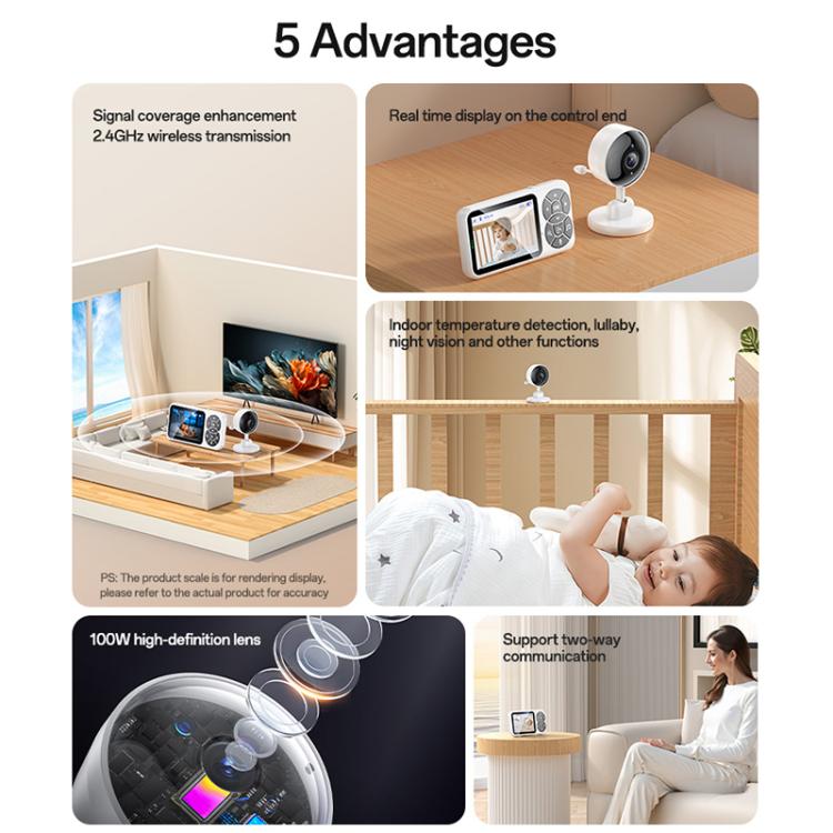 Yesido KM26 3.5 inch TFT screen 2.4G Baby Monitor Care Camera, Plug: UK Plug