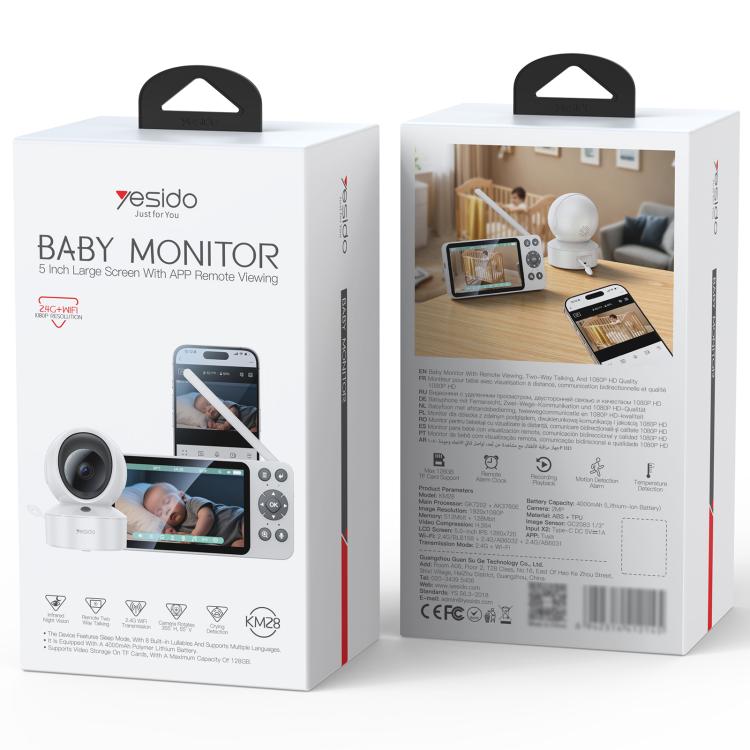 Yesido KM28 5 inch LCD Screen 2.4G WiFi Baby Monitor Care Camera, Plug: UK Plug