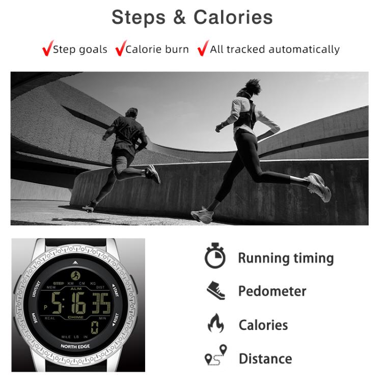 NORTH EDGE APOLLO Outdoor Waterproof Men Multi-Function Silicone Strap Smart Sports Watch