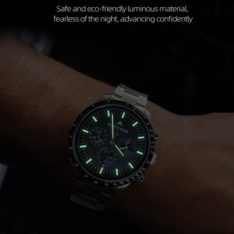 NORTH EDGE LONGWINGS Outdoor Men Solar Charging Stainless Steel Strap Sports Watch