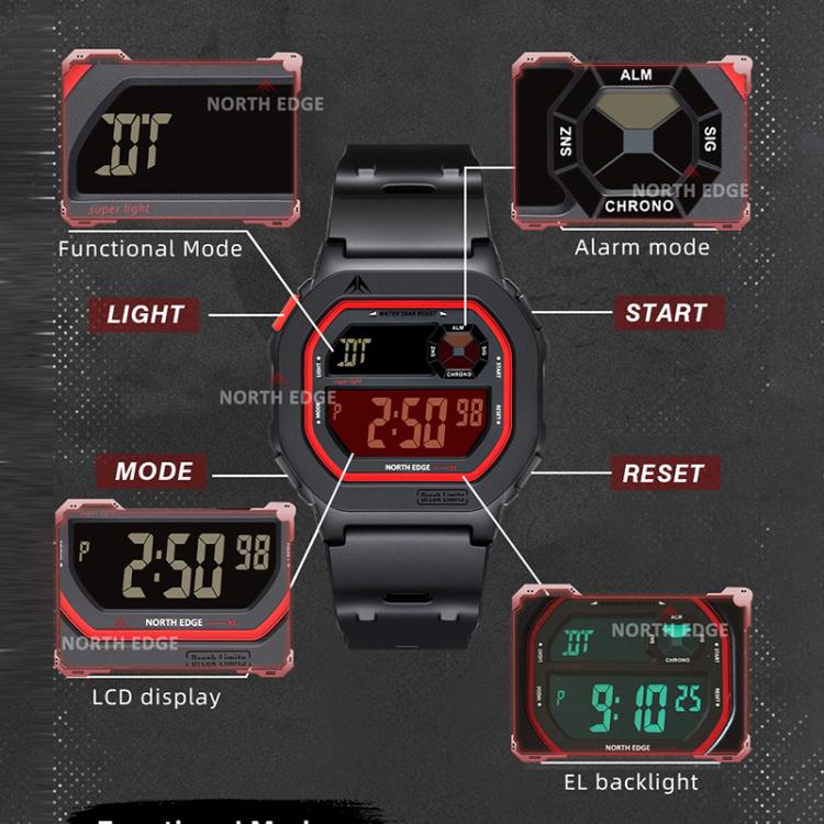 NORTH EDGE X1 Outdoor Single Display Square Waterproof Luminous Electronic Watch