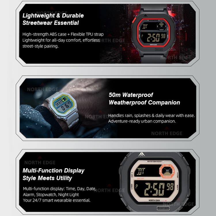 NORTH EDGE X1 Outdoor Single Display Square Waterproof Luminous Electronic Watch