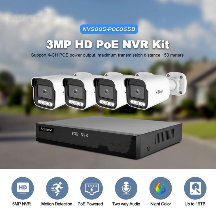 SriHome NVS005-POE065 3MP HD 4-CH POE Camera Network Video Recorder Kit