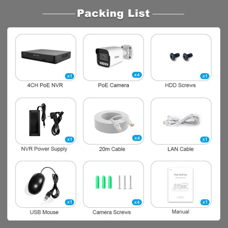 SriHome NVS005-POE065 5MP HD 4-CH POE Camera Network Video Recorder Kit