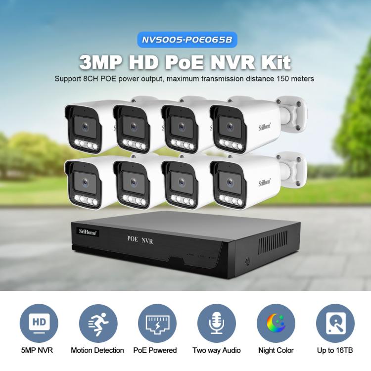 SriHome NVS005-POE065 3MP HD 8-CH POE Camera Network Video Recorder Kit