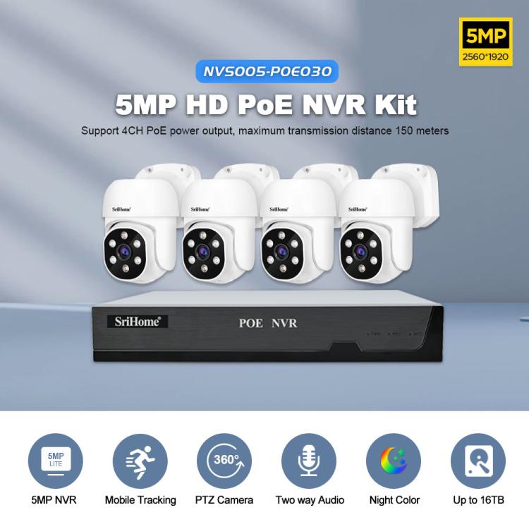 SriHome NVS005-POE030 5MP HD 4-CH POE Camera Network Video Recorder Kit