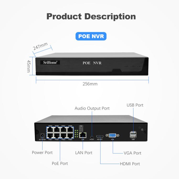 SriHome NVS005-POE030 3MP HD 8-CH POE Camera Network Video Recorder Kit