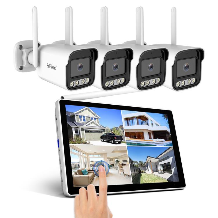SriHome NVS010-IPC065 5MP HD 4-CH WiFi Camera Kit with 10.1 inch Touch Screen Monitor