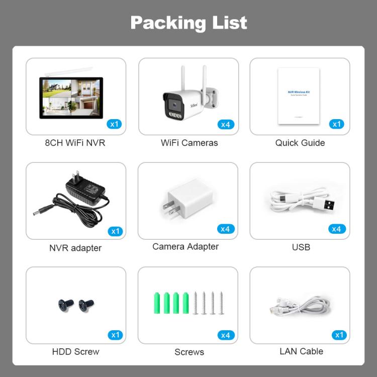 SriHome NVS010-IPC065 5MP HD 4-CH WiFi Camera Kit with 10.1 inch Touch Screen Monitor