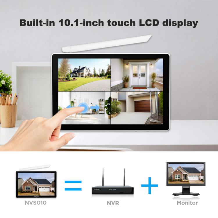 SriHome NVS010-IPC065 5MP HD 4-CH WiFi Camera Kit with 10.1 inch Touch Screen Monitor