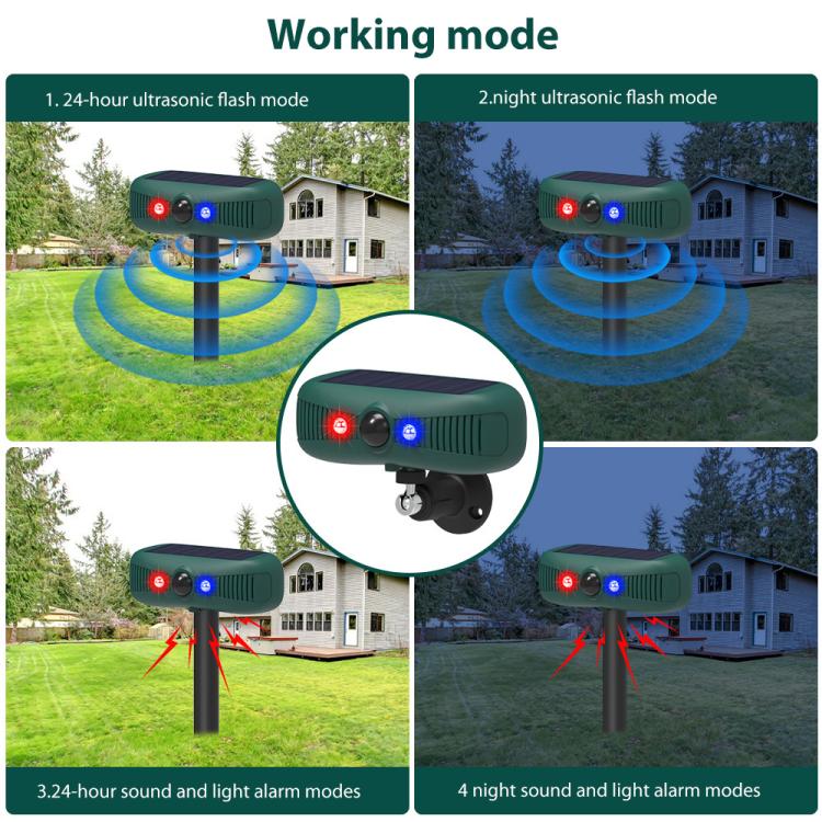 N911Y Outdoor Infrared Sensor Sound and Light Alarm Solar Ultrasonic Animal Repellent