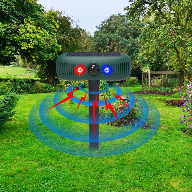 N911Y Outdoor Infrared Sensor Sound and Light Alarm Solar Ultrasonic Animal Repellent