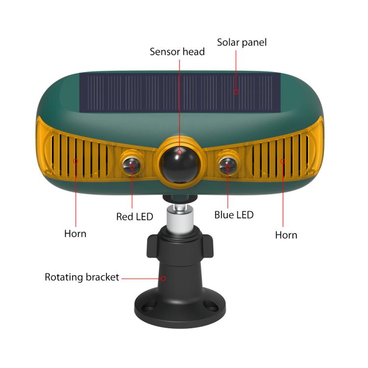 N911Y Outdoor Sound and Light Alarm Solar Powered High Frequency Ultrasonic Animal Repellent