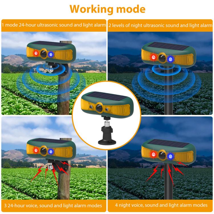 N911Y Outdoor Sound and Light Alarm Solar Powered High Frequency Ultrasonic Animal Repellent