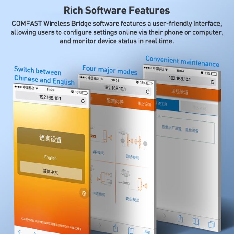 COMFAST CF-E113A V2 5.8GHz 300Mbps 11dBi Monitoring Bridge WiFi Repeater Set