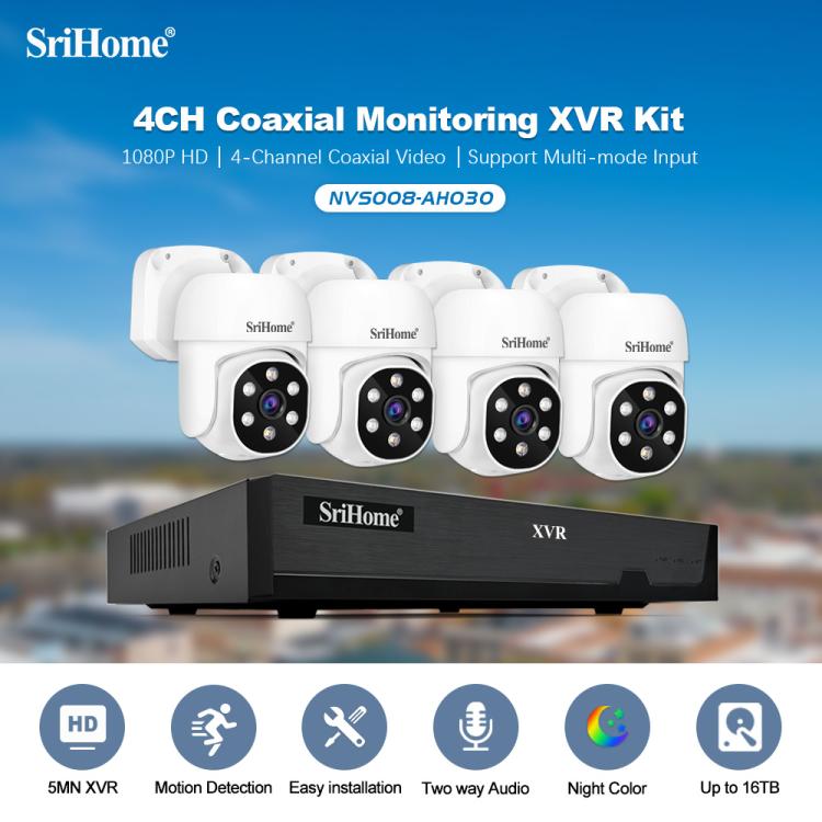 SriHome NVS008-AHD030 2MP HD 4-CH XVR NVR Camera Network Video Recorder Kit