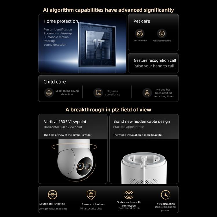 Original Xiaomi Mijia Smart Camera 4 9X Zoom Edition Baby Pet AI Facial Recognition Gesture Call Two-way Voice Camera For Mi Home APP