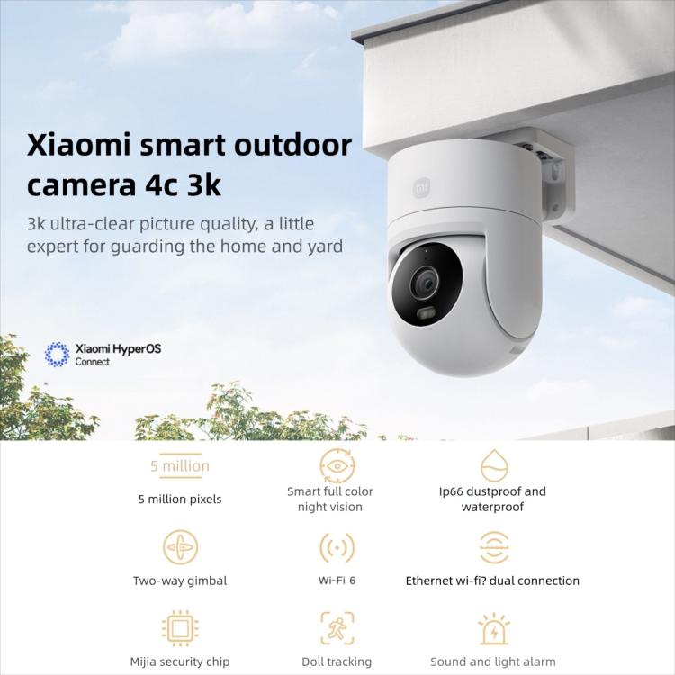 Original Xiaomi Outdoor Camera 4C 3K Full Color Night Vision 5MP IP66 Human Tracking Sound And Light Warning Voice Call Camera