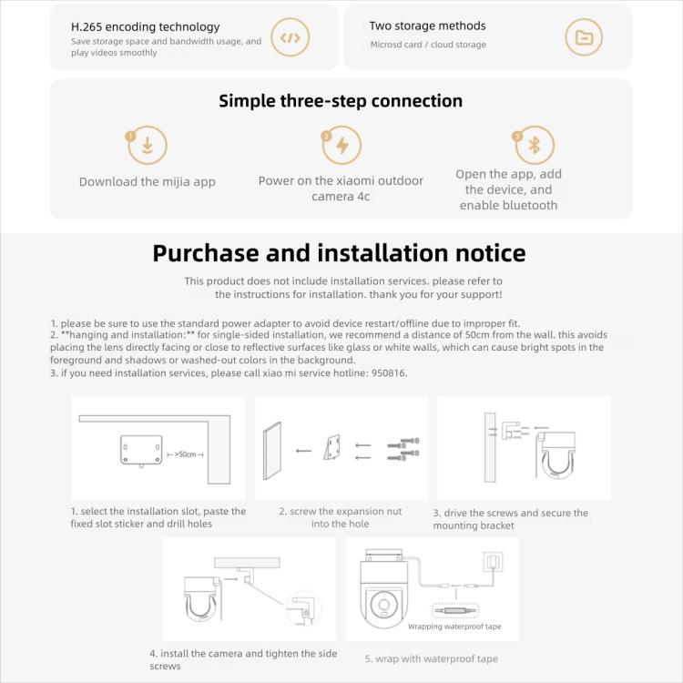 Original Xiaomi Outdoor Camera 4C 3K Full Color Night Vision 5MP IP66 Human Tracking Sound And Light Warning Voice Call Camera