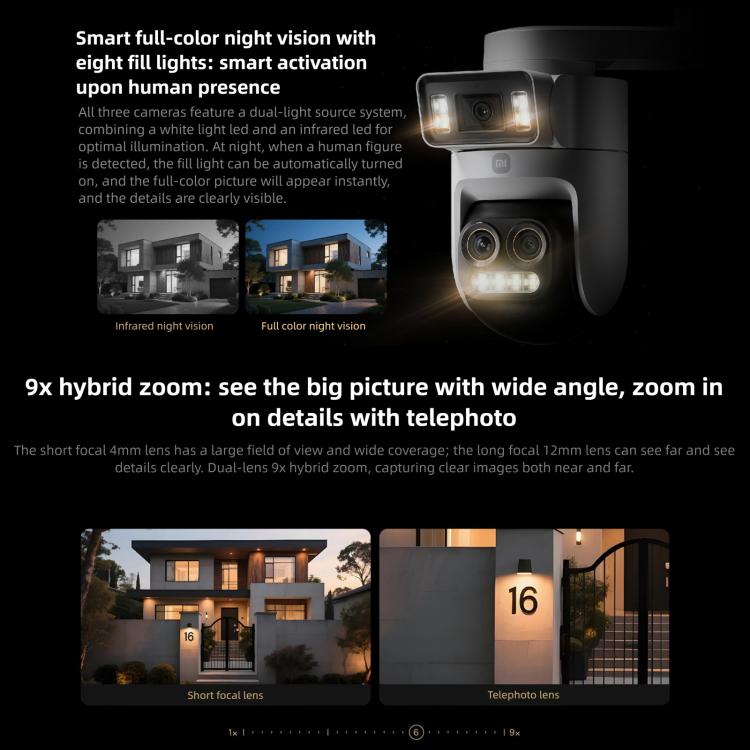 Original Xiaomi Outdoor Camera 4 Pro 3 Lens 9X Zoom 5MP Full Color Night Vision Sound Light Warning Security Camera