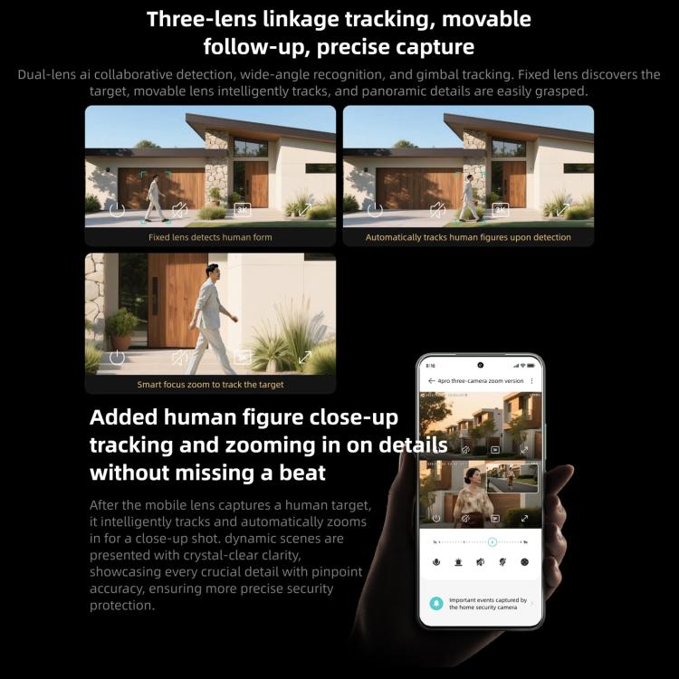 Original Xiaomi Outdoor Camera 4 Pro 3 Lens 9X Zoom 5MP Full Color Night Vision Sound Light Warning Security Camera