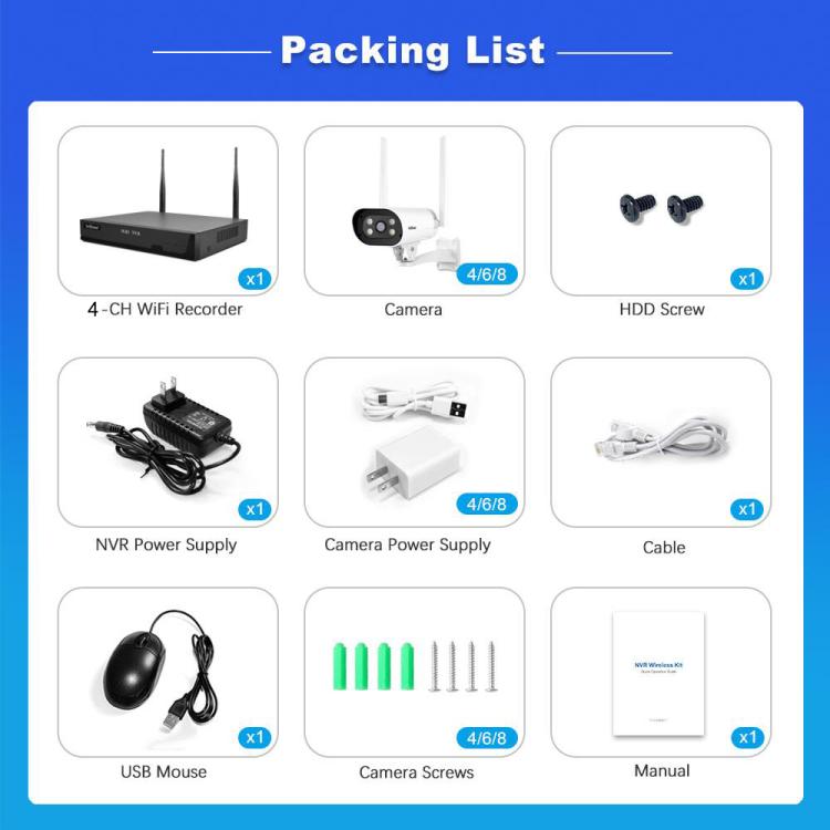 SriHome NVS001-IPC037 2MP HD 4-CH NVR WiFi IP Camera Kit