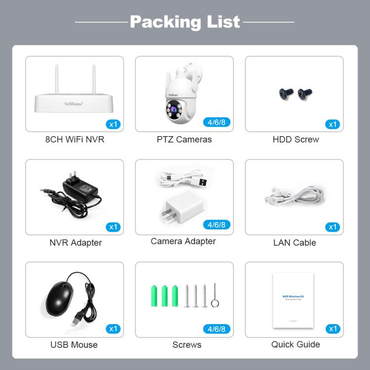 SriHome NVS009-IPC037 5MP 4-CH NVR WiFi IP Camera Kit