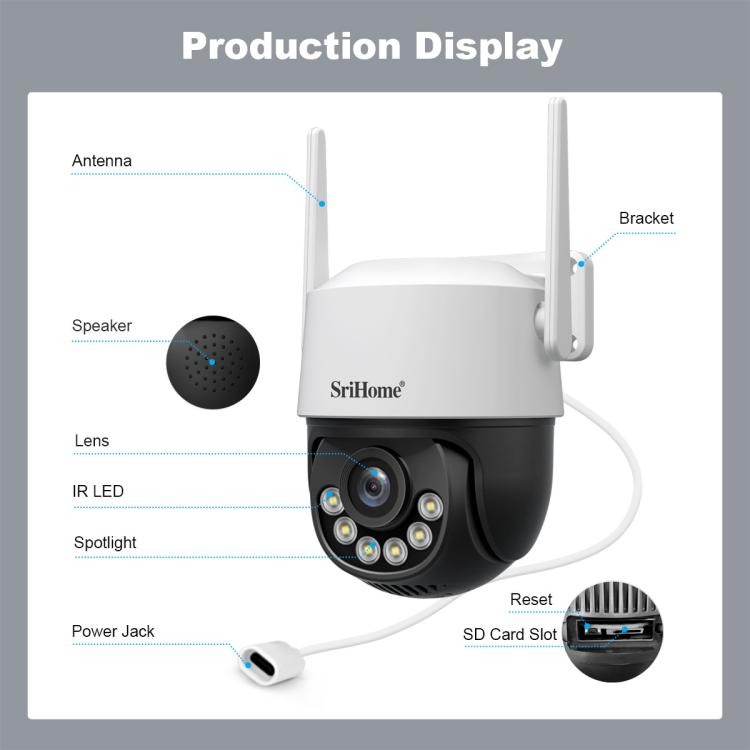 Srihome SH072 8MP Outdoor AI Auto-Tracking Wireless WiFi Security Camera