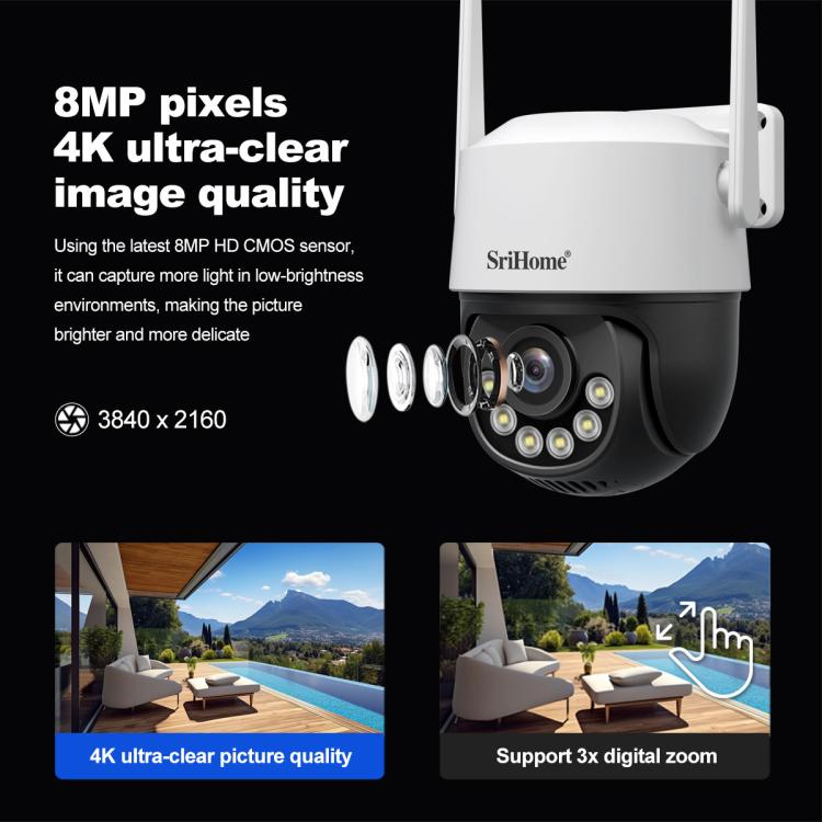 Srihome SH072 8MP Outdoor AI Auto-Tracking Wireless WiFi Security Camera
