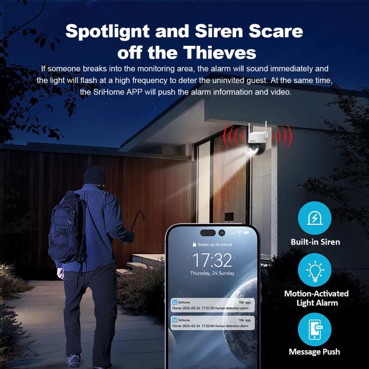 Srihome SH072 8MP Outdoor AI Auto-Tracking Wireless WiFi Security Camera