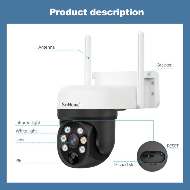 SriHome DH006 4MP 2K Low Power Consumption Wireless Security Camera System with Solar Panel