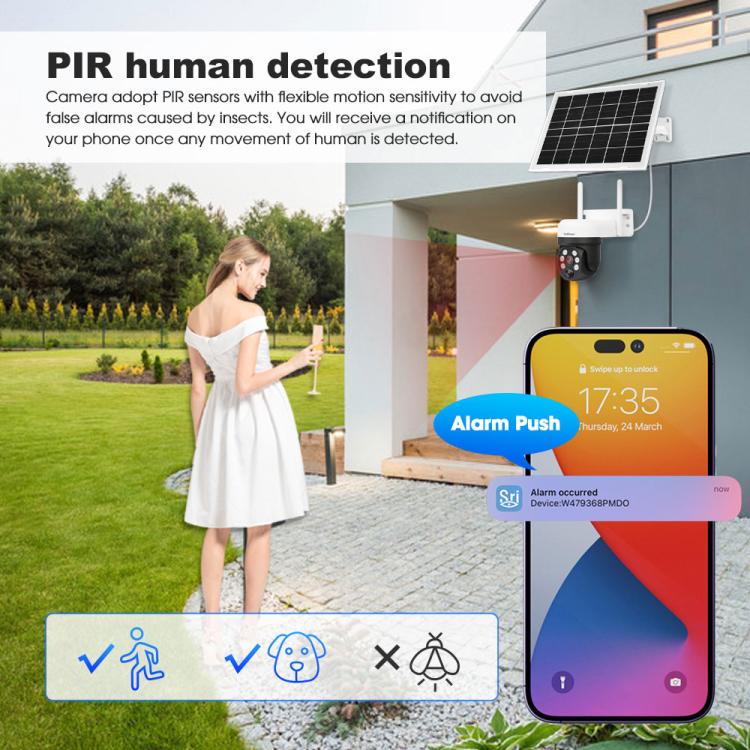 SriHome DH006 4MP 2K Low Power Consumption Wireless Security Camera System with Solar Panel